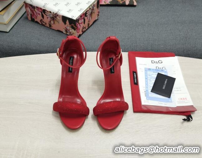 Discount Dolce & Gabbana DG Calf Leather and Crystal High Heel Sandals Red 10.5cm 030759