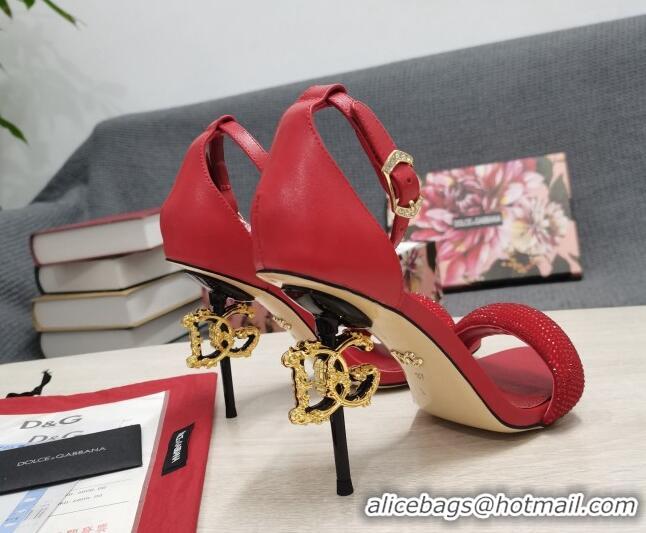 Discount Dolce & Gabbana DG Calf Leather and Crystal High Heel Sandals Red 10.5cm 030759