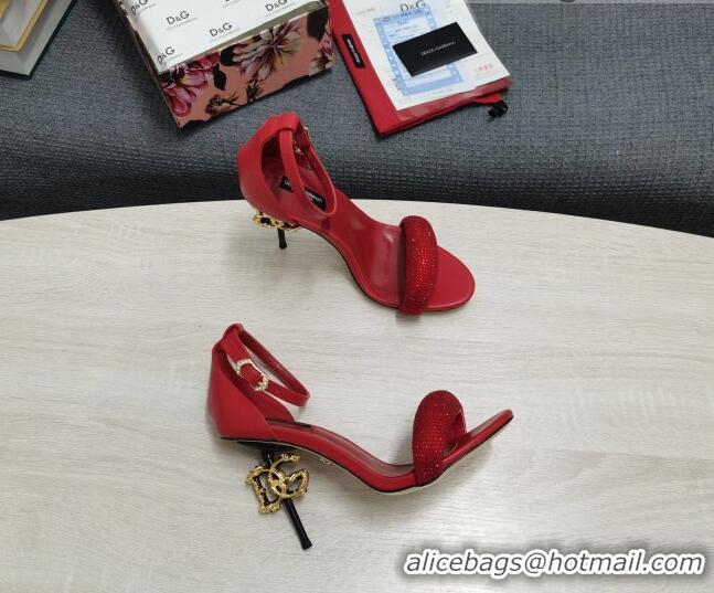 Discount Dolce & Gabbana DG Calf Leather and Crystal High Heel Sandals Red 10.5cm 030759