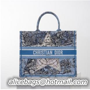 Top Grade DIOR BOOK TOTE Embroidery C1286-24 Blue