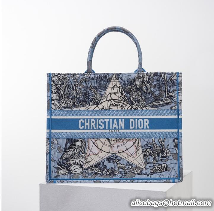 Top Grade DIOR BOOK TOTE Embroidery C1286-24 Blue