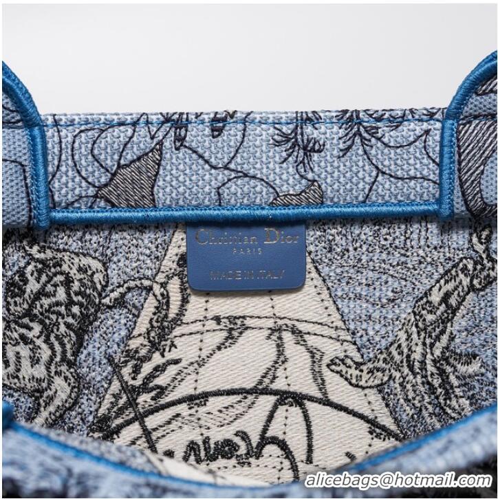 Top Grade DIOR BOOK TOTE Embroidery C1286-24 Blue