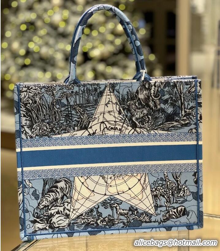 Top Grade DIOR BOOK TOTE Embroidery C1286-24 Blue