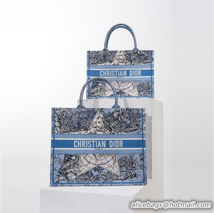 Top Grade DIOR BOOK TOTE Embroidery C1286-24 Blue