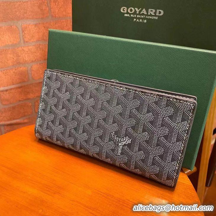 Traditional Discount Goyard Original Long Purse 020081 Dark Grey