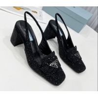 Super Quality Prada Crystal Slingback Loafers 7cm 021652 Black