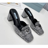 Top Quality Prada Crystal Mules 7cm 021654 Silver