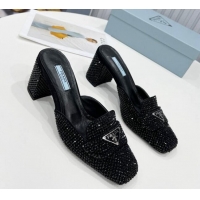 Best Luxury Prada Crystal Mules 7cm 021654 Black