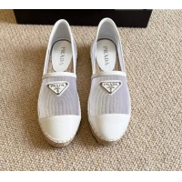 Perfect Prada Logo Mesh Espadrilles 021752 White