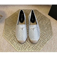 Most Popular Prada Logo Crystal Espadrilles 021755 Silver