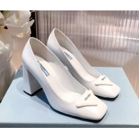 Top Quality Prada Leather Pumps 9.5cm 021952 White