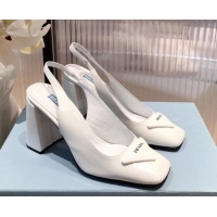 Sophisticated Prada Leather Slingback Pumps 9.5cm 021953 White