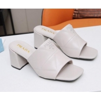 Hot Style Prada Calf Leather Medium Heel Slide Sandals 7cm 022167 White