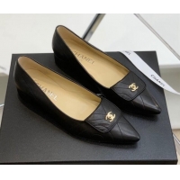 Discount Chanel Vintage Buckle Calfskin Ballerinas 021515 Black