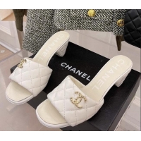 Trendy Design Popular Chanel Quilted Lambskin Heel Slide Sandals 6cm G38820 White