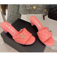 Grade Design Popular Chanel Quilted Lambskin Heel Slide Sandals 6cm G38820 Pink