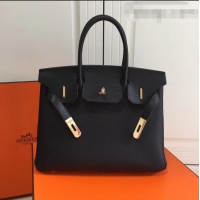 Top Grade Hermes Birkin 35cm in Clemence Calfskin Leather H35 Black with Black inside Golden hardware