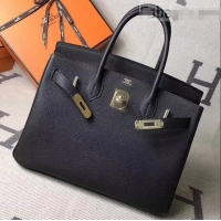 Grade Discount Hermes Original Togo Leather Birkin 35 Handbag H035 Black Gole-tone Hardware 