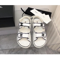 Good Quality Chanel Strap Flat Sandals 021525 White