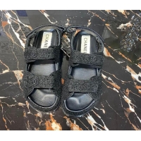 Most Popular Chanel Strap Flat Sandals G35927 Black