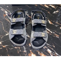 Unique Style Chanel Velvet Strap Flat Sandals 021532 Gray