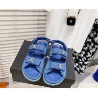 Best Product Chanel Quilted Fabric Strap Flat Sandals 021538 Blue