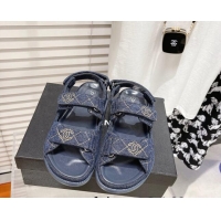 Luxurious Chanel Denim Strap Flat Sandals 021541 Dark Blue