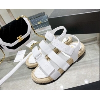 Purchase Chanel Fabric Strap Flat Sandals 021549 White