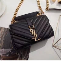 Top Grade Saint Laurent Sheepskin Matalasse Chevron Monogram College Chain Wallet Y44820 Black