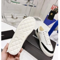 Luxury Chanel White Canvas Sneakers 021558 Black