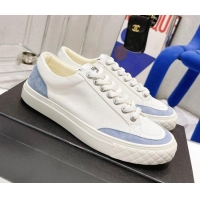 Classic Chanel White Canvas Sneakers 021558 Blue