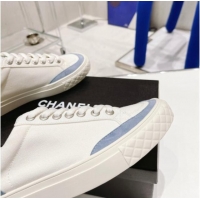 Classic Chanel White Canvas Sneakers 021558 Blue