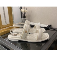 Affordable Price Chanel Lambskin Pearl Flat Sandals G38423 White