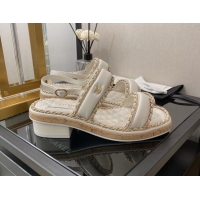 Top Quality Chanel Lambskin Chain Slingback Sandals 3cm G38489 White