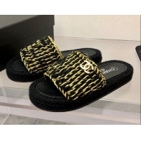 Best Product Chanel Braided Knit Flat Slide Sandals G38189 Black/Gold