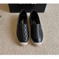 New Style Chanel Patchwork Leather Espadrilles 021746 Black