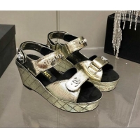 Good Quality Chanel Leather Wedge Sandals 021820 Gold