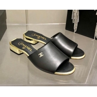 Perfect Chanel Leather Slide Sandals 021825 Black