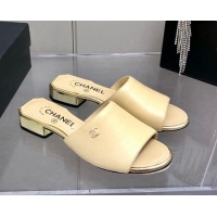 Top Sale Chanel Leather Slide Sandals 021825 Beige