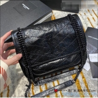 Top Grade Saint Laurent Baby Niki Chain Bag in Vintage Crinkled Leather 533037 All Black