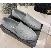 Funny Chanel Quilted Leather Loafers 021827 Gray