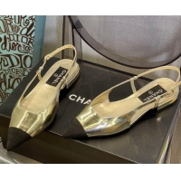 New Design Chanel Patent Leather Slingback Ballerinas/Open Shoe G38731 Gold