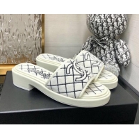 Good Quality Chanel Quilted Towel Fabric Slide Sandals 2cm 021835 White