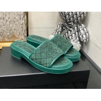 Classic Hot Chanel Quilted Towel Fabric Slide Sandals 2cm 021835 Green