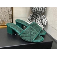 Luxurious Chanel Quilted Towel Fabric Slide Sandals 4cm 021839 Green