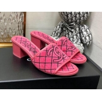 Good Looking Chanel Quilted Towel Fabric Slide Sandals 4cm 021839 Pink