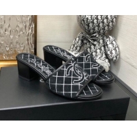 Unique Style Chanel Quilted Towel Fabric Slide Sandals 4cm 021839 Black