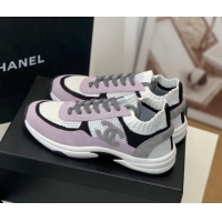 Feminine Chanel Knit & Suede Sneakers G38750 Purple