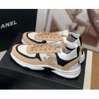 Purchase Chanel Knit & Suede Sneakers G38750 Camel Brown