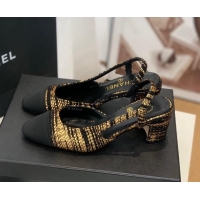 Super Quality Chanel Tweed Slingback Pumps 6.5cm G31318 Black/Gold